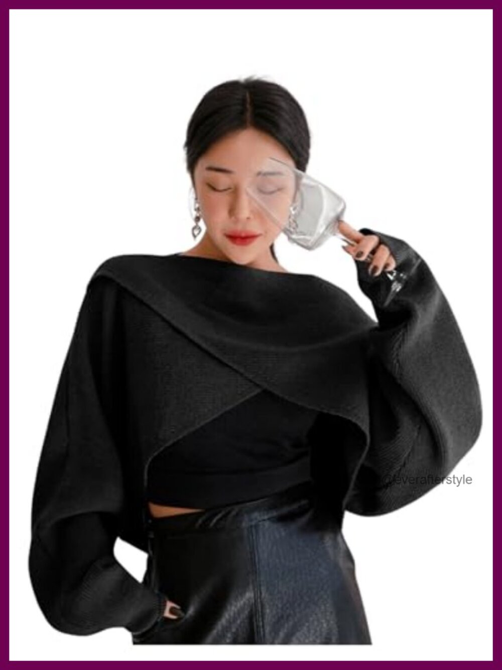 Cozy Long Sleeve Boat Neck Criss Cross Crop Sweater